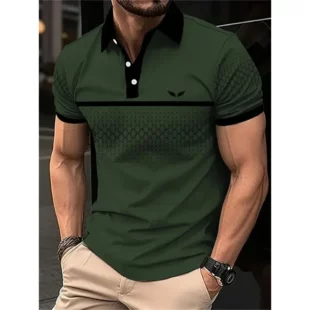 Men's Colour Block Stripe Short Sleeve Summer Thin Polo Shirt,Stylish Zipper Crew Neck Polo Shirt,Men's Golf Casual Polo Shirt 1 kf S02ff4da7d97c4200b8f028d9c05019ecI