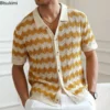 2025 New Men's Striped Patchwork Knitwear Summer Men Half Zip Knit Pullovers T-shirt Man Business Casual Short Sleeve Polo Shirt 6 kf S044347ce9c5043ce874d48cb4c234ec3o