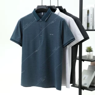 Fashion letter jacquard striped short sleeve polo shirt men's luxury trend brand summer silky breathable new item lapel T-shirt 4 kf S0799b1d264354020b5ffe4cf735fe56bB