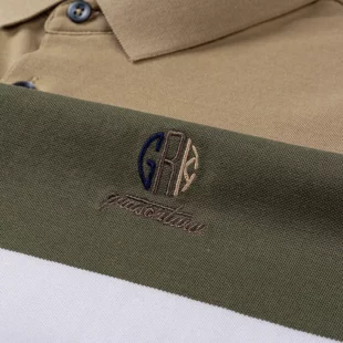 Men's Summer Casual Embroidery Polo Shirt, Breathable Short Sleeve Top with Ribbed Cuffs, 3-Button Placket & Color-Block Stripes 3 kf S07ac364e78b54b91a2d125867c5912f4E