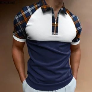 2025 High-quality Polo Shirts Men's Fashion Short Sleeve Striped T-shirts Half Zip Pullovers Men Casual Business Breathable Tops 5 kf S0870ede8f6d342909e02d4ad28b9f432V