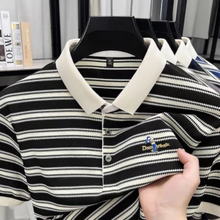 Light luxury striped color blocked short sleeve polo shirt men fashion luxury brand exquisite embroidery summer casual T-shirt 1 kf S0ace262cda88435f953f2397748e5f0d7
