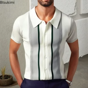 2025 Men's Striped Short Sleeve Knitted Shirts Summer New Comfy Breathable Casual Business Polo Shirts Men Golf Sport Loose Tops 5 kf S0eac843fe773473c87d077e482863fcfR