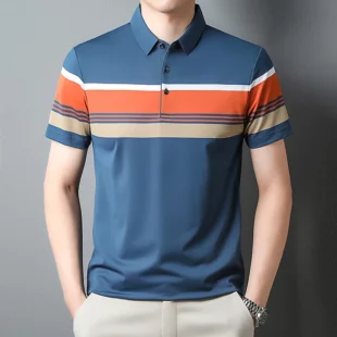 Luxury high-end ice silk breathable short-sleeved POLO shirt Men's 2023 summer fashion contrast stripe lapel T-shirt casual men 5 kf S0f8c11f637bc4a578b55d4608dad7934W