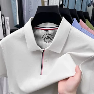 Luxury 100% cotton men's short sleeve polo shirt fashionable stripes comfort texture summer new high-end business casual T-shirt 2 kf S0f8e320895df44a1acc5b93369b97615S