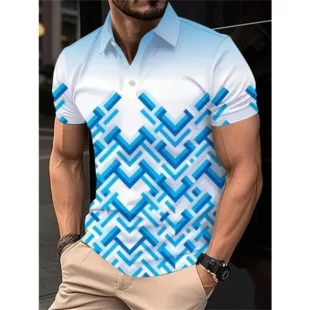 Retro Geometry Polo Shirt For Men Colorful Stripes Pattern 3D Printed T-Shirts Summer Loose Lapel Top Button Short Sleeve Tees 3 kf S1002ec4bdc0d4ab78bbb6338ea37e7acF