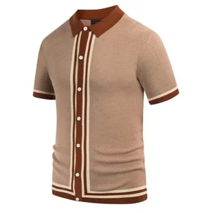 Men's 2023 Summer New Vintage British Style Lapel Jacquard Knitted Button Cardigan Short Sleeve Business Polo Shirt 2 kf S110a1fbecb0049719da7389e710320586