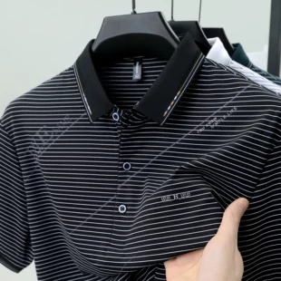 Fashion letter jacquard striped short sleeve polo shirt men's luxury trend brand summer silky breathable new item lapel T-shirt 2 kf S11d906256de74da793a59dc15adea502I