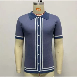 Men's 2023 Summer New Vintage British Style Lapel Jacquard Knitted Button Cardigan Short Sleeve Business Polo Shirt 4 kf S17375cdb679e4eb1bfea14f67e11e44dR
