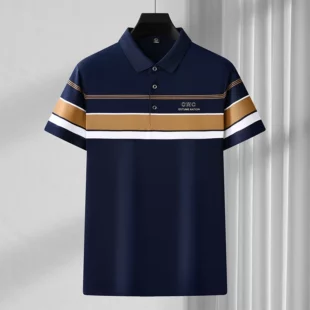 Summer New Silk Cotton Men's Breathable Polo Shirt Short sleeved Brand High end Fashion Exquisite Stripe Print Casual T-shirt 3 kf S1a9841db9e3b4a388dec89ba9b230a4b1