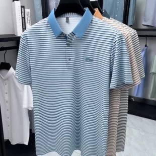 Fashion stripe color blocked men short sleeve polo shirt summer new trend brand embossed silky smooth breathable casual T-shirt 3 kf S211bd738de91436d926e6dd8b4203936f