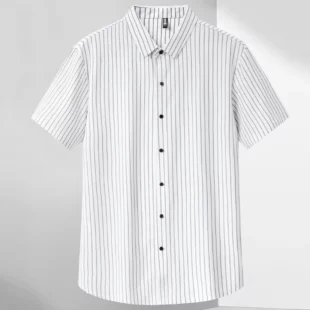 Summer striped short-sleeved t-shirt half-sleeved tops T-shirt in half open collar men's ice silk without trace polo shirt 3 kf S218456b375db4faab1b9853e53d1615by