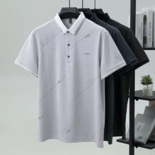 Fashion letter jacquard striped short sleeve polo shirt men's luxury trend brand summer silky breathable new item lapel T-shirt 5 kf S21cbffec27f14ab695f69f3d287525b4b