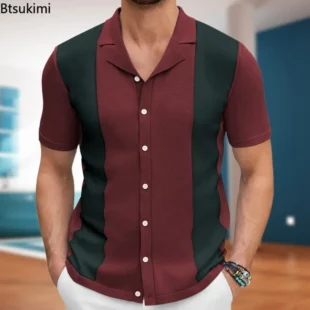 2025 New Men's Striped Patchwork Knitwear Summer Men Half Zip Knit Pullovers T-shirt Man Business Casual Short Sleeve Polo Shirt 2 kf S255e51102f564b629100f7b447ac12b2O