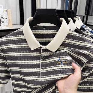 Light luxury striped color blocked short sleeve polo shirt men fashion luxury brand exquisite embroidery summer casual T-shirt 2 kf S27dde671fedf424f90ea4a34084d23e7h