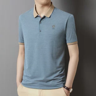 Summer Business Casual Quality Cotton Breathable Comfortable Lapel Polo Short Sleeve Striped Print Design Korean T-shirt Top 5 kf S2b107350449e41988cc45d0e83e7a50cU