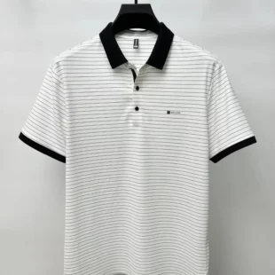 Advanced Ice Silk Breathable Short sleeve T-shirt for Men's 2024Summer New Trendy Stripe Letter Print Business Casual Polo Shirt 3 kf S2c947ae1e8f5402785eddfbedc986872m