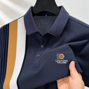 Light Luxury Polo Shirt Letter Embroidery Men's Short Sleeve High end Brand Summer new Fashion Stripe Silk Cotton Casual T-shirt 1 kf S33879beb906748bea7179c0b078f88b2f