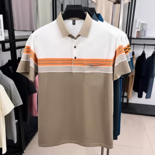 Fashion luxury short sleeve polo shirt summer new brand embroidered pocket trend striped color blocked T-shirt men's clothing 4 kf S3b0e8a07432945d4967b3afa329c199b1