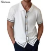 Slavinson Men's Polo Shirts 2025 Summer Mens Retro Knit Lapel Striped Brand Fashion Short-Sleeved Casual Slim Tops US Size 7 kf S3c0c6205525c450c80d40a1e77b41dbdf
