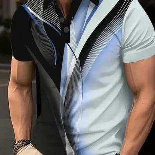 Men's Summer Geometric Line Polo Short Sleeve Polo Shirts Collared Shirts Business Casual School Outdoor Daily Wear 3D Print 2 kf S3c11f91ce5a2494b9516704362d70b14F