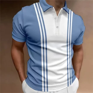 Best-selling Men's Button Polo Shirt Collar Short-sleeved Pullover Sports Summer Casual Button Striped Collar Trend T-shirt Tops 4 kf S3e642860ef7a45f282179b80b6146332n