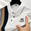 Light Luxury Polo Shirt Letter Embroidery Men's Short Sleeve High end Brand Summer new Fashion Stripe Silk Cotton Casual T-shirt 4 kf S41a26c1b715343bbba955d6a729e39a19
