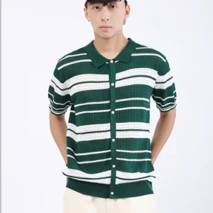 Loose Fit Knitted Polo Shirts Man Single Breasted Viscose Elastic Summer Quality Hollow Out Breathable Striped Camisas De Hombre 2 kf S425d4f4e995949b09efec778d00c4f453