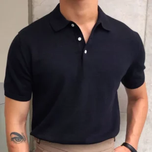 2023 Summer Simple Solid Color Casual Slim Lapel Polo Knit Breathable Polo Camisa Hombre British Men's Shirt Mannen Polo 4 kf S47ea9c6f241b48ea9385c789daa1e1ceE