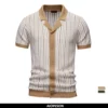 AIOPESON 2025 Men's Striped Mesh Polo Shirt - Breathable Contrast Panel Knit Top with Turn-Down Collar 1 kf S48c40284ef964c3fb3451ccf093fd331q