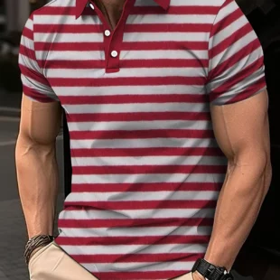 Men's Short Clothes Sleeved Lapel 3D Digital Printed Striped Polo Shirt Summer Man's Business Casual Top Clothes Oversized 4 kf S4a2a7d7f01e94a4a82aa6876ecdc5db1o