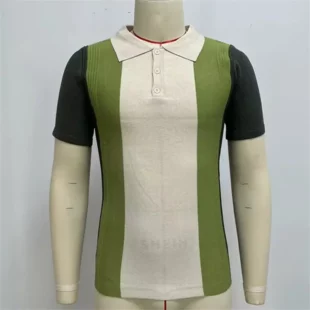 2024 Summer Contrast Color Knitted Polo Shirts Men Green Stripe Turn-down Collar Tops for Men Slim Fit Casual Business Polos 2 kf S4e9d39d8950d4069a0bc1d75f4230266G