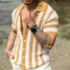 2025 Men's Summer Striped Hollow Out Design Knitted Short-sleeved Polo Shirts Casual Loose Cardigan Tops Male Streetwear T-shirt 6 kf S536691d9f88241b7866d0f60b56e7ac48