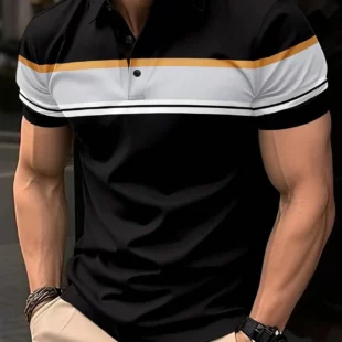 Men's Polo Shirt Button Collar Short Sleeve Pullover Summer Casual Sports Solid Color Striped Lapel Trend Men's T Shirt Tops 3 kf S548aa853d2244410bff2f3dda6164e2be