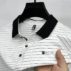 Advanced Ice Silk Breathable Short sleeve T-shirt for Men's 2024Summer New Trendy Stripe Letter Print Business Casual Polo Shirt 5 kf S558f6c634dce4b34afdeda80d9f2624aL