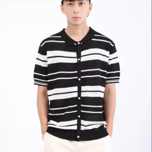 Loose Fit Knitted Polo Shirts Man Single Breasted Viscose Elastic Summer Quality Hollow Out Breathable Striped Camisas De Hombre 1 kf S59cd9e6096ad496a9733b568a3e1fc411