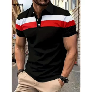 Men's Fashion Polo Shirt Simple Striped Printed Short-sleeved Shirt Summer Men's Business Casual Breathable Versatile Clothing 2 kf S5af6b6ee69464357969b00961efee909c