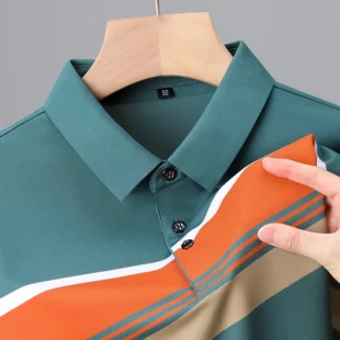 Luxury high-end ice silk breathable short-sleeved POLO shirt Men's 2023 summer fashion contrast stripe lapel T-shirt casual men 2 kf S5b6ff64590254d0aac72b751f342035aq
