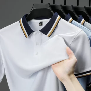 High quality luxury short sleeve polo shirt fashion stripe color blocked lapel T-shirt summer ice silk breathable men's clothing 2 kf S5d3a8cf851ee45c09241c33e7c5c73aee