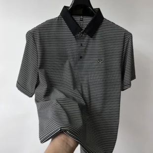 High end brand trend ice silk striped short sleeve polo shirt men's 2024 summer new fashionable print hot diamond casual T-shirt 5 kf S6180088b7c7543e2981942c5a30bfc91l