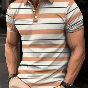 Men's Short Clothes Sleeved Lapel 3D Digital Printed Striped Polo Shirt Summer Man's Business Casual Top Clothes Oversized 3 kf S6215ad35031b491ca3a4252c1a21059bv