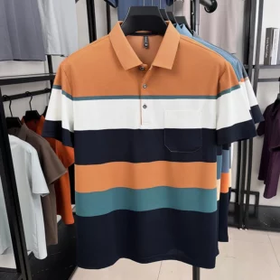Fashion luxury striped short sleeve polo shirt summer new trend pocket design comfortable breathable Korean casual golf T-shirt 5 kf S62ebbe59215e471696ecc9e0e42fb510a