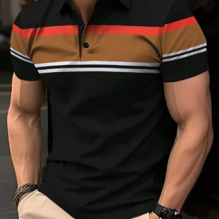New Summer Men's Polo Shirt Button Collar Short Sleeve Pullover Casual Sports Solid Color Striped Lapel Trend Men's T Shirt 3 kf S6518a35a58cf4f6fb6df4a327a112e60J