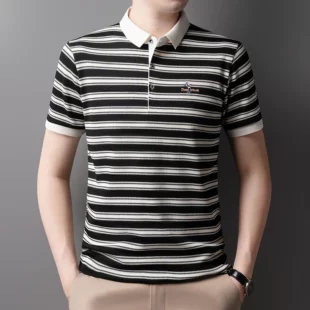 Light luxury striped color blocked short sleeve polo shirt men fashion luxury brand exquisite embroidery summer casual T-shirt 5 kf S66f40b046acf4e09a2565f3f5d538e3ca
