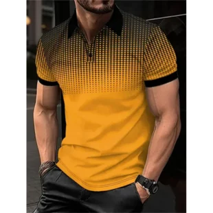 Men's Colour Block Stripe Short Sleeve Summer Thin Polo Shirt,Stylish Zipper Crew Neck Polo Shirt,Men's Golf Casual Polo Shirt 2 kf S66ff3619a025419cab242d33b1bb76d7v