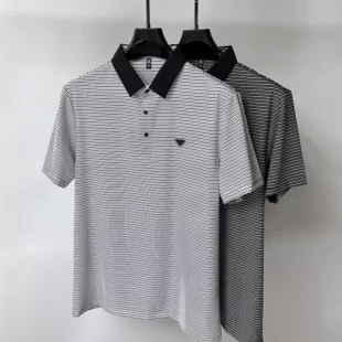 High end brand trend ice silk striped short sleeve polo shirt men's 2024 summer new fashionable print hot diamond casual T-shirt 3 kf S6ad23db544e541e2921239496641ca1c2