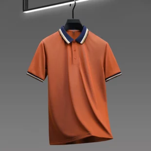 High quality luxury short sleeve polo shirt fashion stripe color blocked lapel T-shirt summer ice silk breathable men's clothing 4 kf S6c786662eeec420da75a364cc4721ef7y