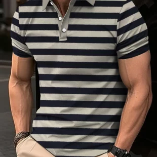 Men's Short Clothes Sleeved Lapel 3D Digital Printed Striped Polo Shirt Summer Man's Business Casual Top Clothes Oversized 1 kf S6f0fdf3ec25543c79c571159a29eeb83o