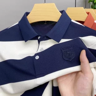 Luxury brand badge embroidered men's short sleeve polo shirt fashion wide stripe color blocked summer breathable casual T-shirt 3 kf S6f163025e8744fd6b6632ab30edf057ep