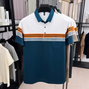 Fashion luxury short sleeve polo shirt summer new brand embroidered pocket trend striped color blocked T-shirt men's clothing 5 kf S7642f72389624be6ab8b2df3ca15b26ad